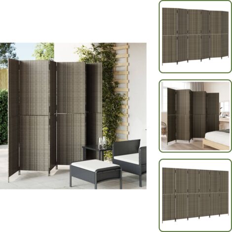 The Living Store Divisorio per Ambienti a 6 Pannelli Grigio in Polyrattan - Divisore in polyrattan
