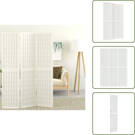 The Living Store Divisorio Pieghevole 3 Pannelli Stile Giapponese 120x170 Bianco - Divisore pieghevole