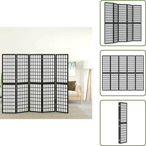 The Living Store Divisorio Pieghevole 5 Pannelli Stile Giapponese 200x170cm Nero - Divisore per interni