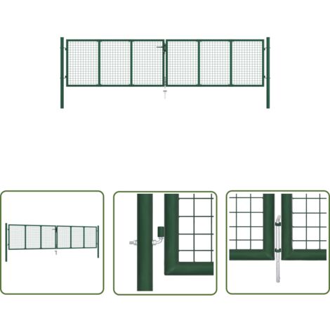 The Living Store Doppelstabmatten-Doppeltor Stahl 390x100 cm Grün - Doppelstabmattenzaun - Gartentor - Zaun - Metalltor - Sicherheitstor