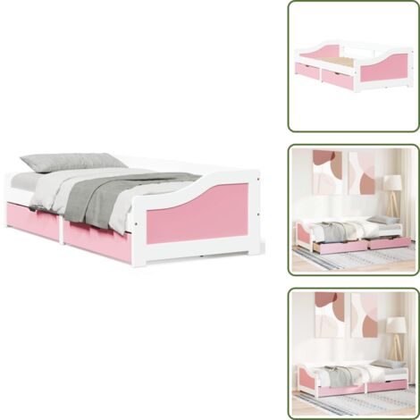 The Living Store Dormeuse 2 Cassetti senza Materasso Bianco&Rosa 90x200 cm IRUN - Divano letto