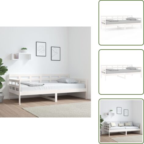 The Living Store Dormeuse Bianca in Legno Massello di Pino 90x190 cm - Divano letto