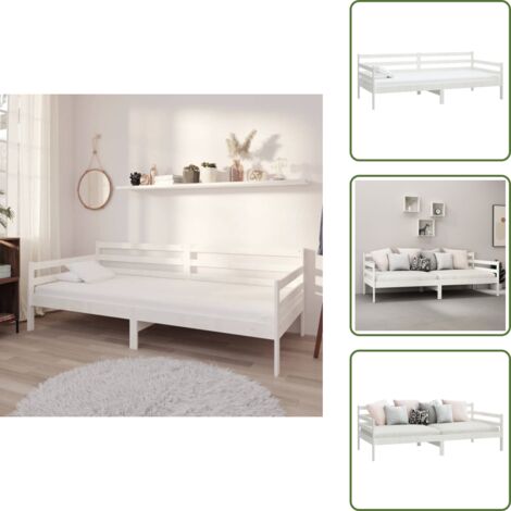 The Living Store Dormeuse Bianca in Legno Massello di Pino 90x200 cm - Divano letto