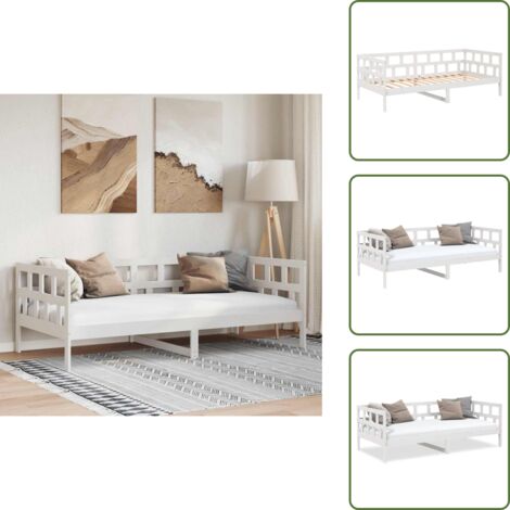 The Living Store Dormeuse Bianca in Legno Massello di Pino 90x200 cm - Divano letto in legno
