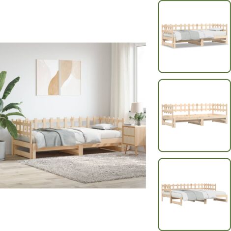 The Living Store Dormeuse Estraibile 2x(80x200) cm in Legno Massello di Pino - Divano letto