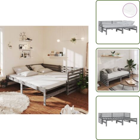 The Living Store Dormeuse Estraibile 2x(90x200) cm Grigia in Legno di Pino - Materasso in schiuma