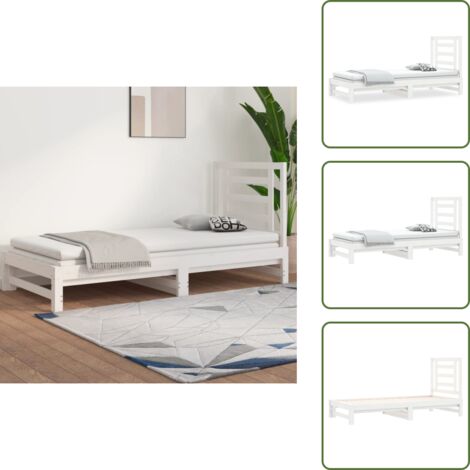 The Living Store Dormeuse Estraibile Bianca 2x(90x190) cm Legno Massello di Pino - Letto estraibile