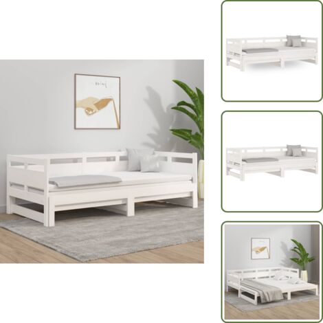 The Living Store Dormeuse Estraibile Bianca Legno Massello di Pino 2x(80x200) cm - Letto estraibile