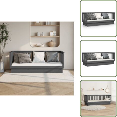 The Living Store Dormeuse Grigia 75x190 cm in Legno Massello di Pino - Letto in legno massello