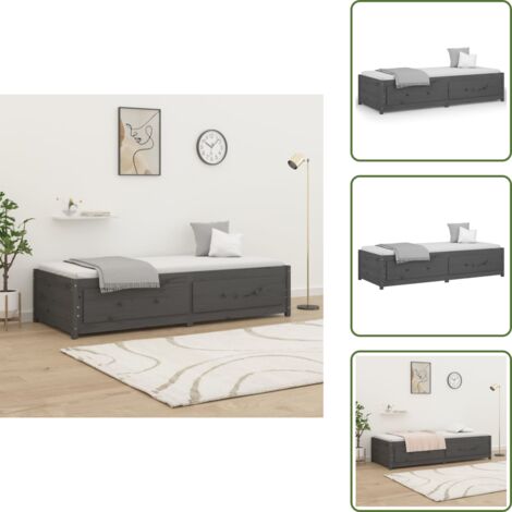 The Living Store Dormeuse Grigia 90x200 cm in Legno Massello di Pino - Letto in legno massello