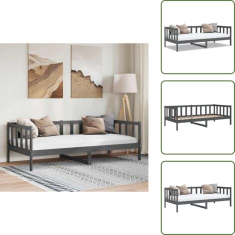 The Living Store Dormeuse Grigia in Legno Massello di Pino 90x200 cm - Divano letto