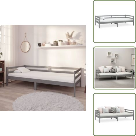 The Living Store Dormeuse Grigia in Legno Massello di Pino 90x200 cm - Divano letto
