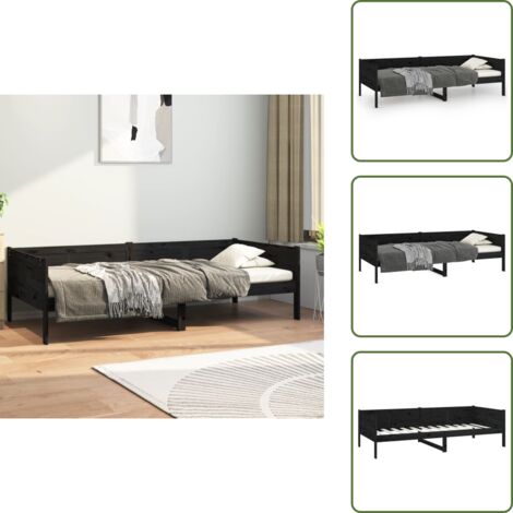 The Living Store Dormeuse Nera in Legno Massello di Pino 90x190 cm - Divano letto in legno