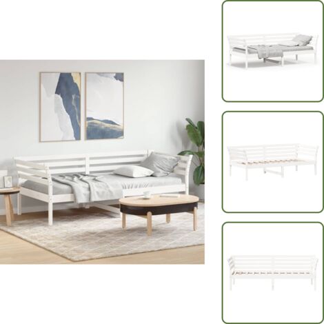 The Living Store Dormeuse senza Materasso Bianco 100x200 cm Legno Massello Pino - Divano letto