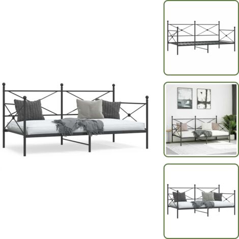 The Living Store Dormeuse senza Materasso Nero 100x190 cm in Acciaio - Letto in acciaio
