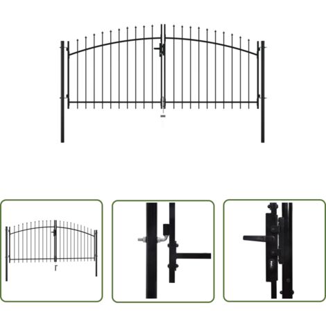 The Living Store Double portail avec haut sous forme de lance 300 x 150 cm - Portail Jardin - Portillon Aluminium - Porte De Cloture - Clôture Moderne - Portail Design