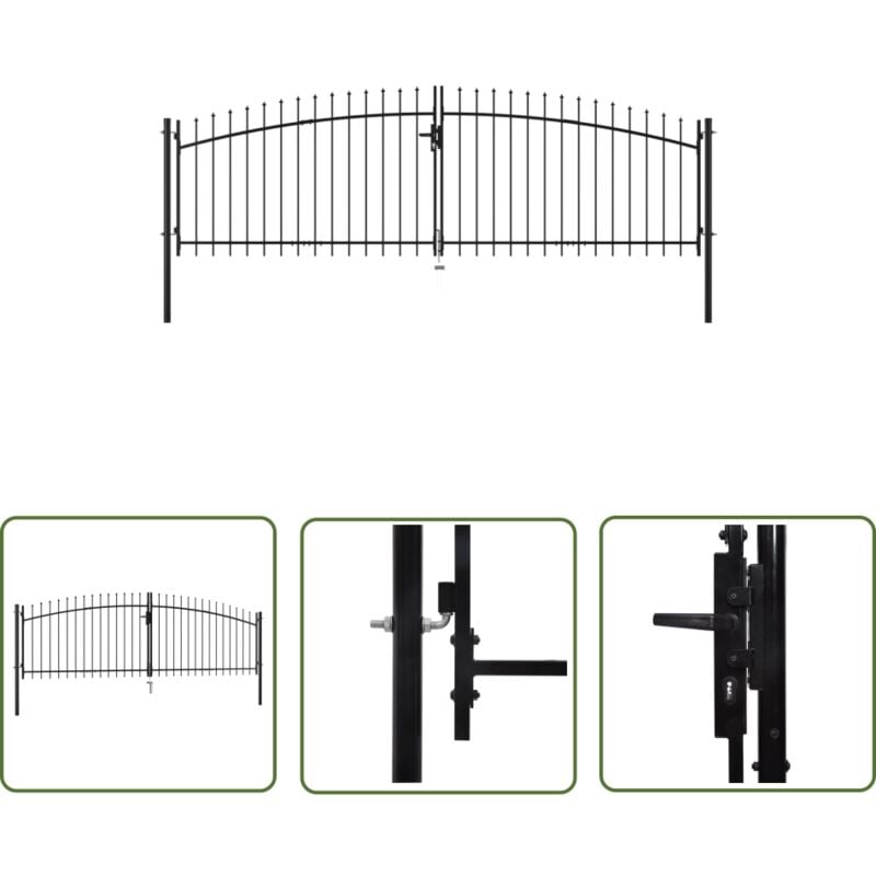 Double portail avec haut sous forme de lance 400 x 175 cm - Portail De Jardin - Porte De Clôture - Portillon - Clôture Moderne - Barriere De Jardin