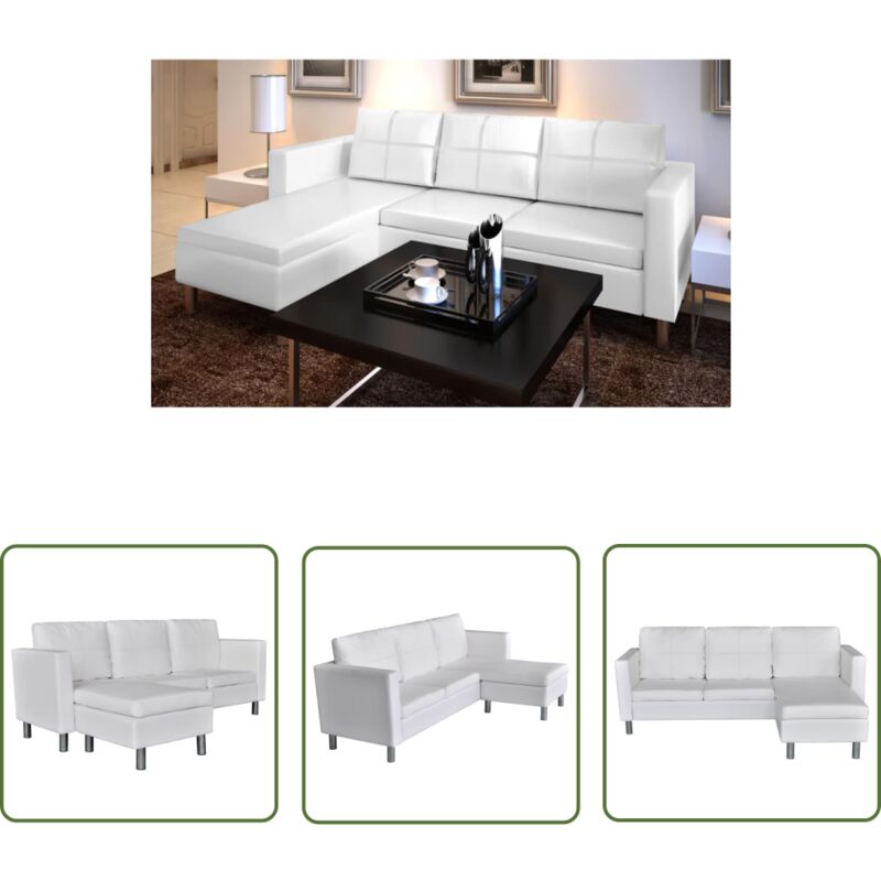 The Living Store - Canapé sectionnel à 3 places cuir synthétique blanc - Canapé - Sofa - Meuble De Salon - Design Intérieur - Confort