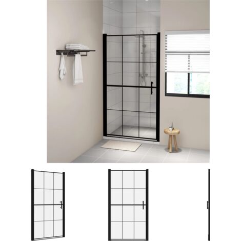 The Living Store Duschtür Hartglas 100 x 178 cm Schwarz - Duschkabinen & -türen