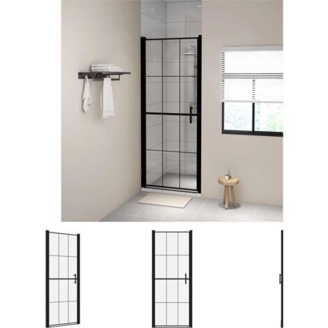 The Living Store Duschtür Hartglas 91x195 cm Schwarz - Duschkabinen & -türen