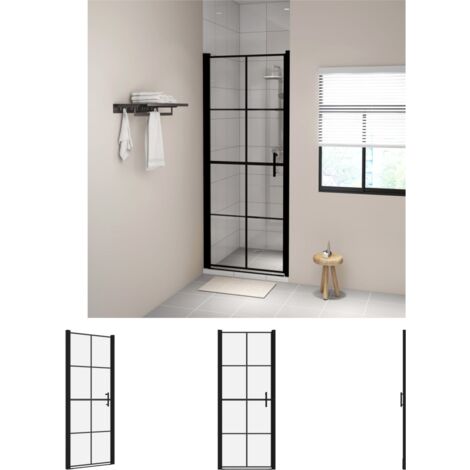 The Living Store Duschtür Hartglas 91x195 cm Schwarz - Duschkabinen & -türen