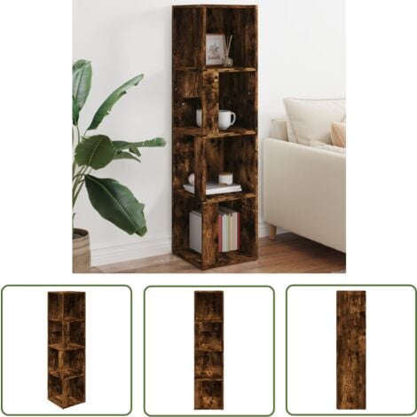 The Living Store Eckregal Räuchereiche 33x33x132 cm Holzwerkstoff - Eckschrank - Regal - Aufbewahrungsraum - Holzschrank - Wohnzimmereinrichtung