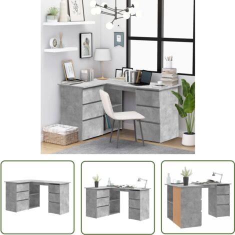 The Living Store Eckschreibtisch Betongrau 145x100x76 cm Holzwerkstoff - Eckschreibtisch - Schreibtisch Grau - Bürostuhl - Home Office - Arbeitsplatzgestaltung