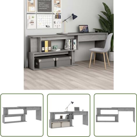 The Living Store Eckschreibtisch Betongrau 200x50x76 cm Holzwerkstoff - Eckschreibtisch - Schreibtisch Grau - Holzwerkstoff Schreibtisch - Home Office Möbel - Moderner Schreibtisch