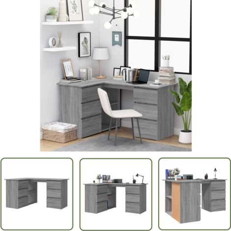 The Living Store Eckschreibtisch Grau Sonoma 145x100x76 cm Holzwerkstoff - Eck Schreibtisch - Schreibtisch Grau - Büro Möbel - Home Office - Holzwerkstoff Tisch