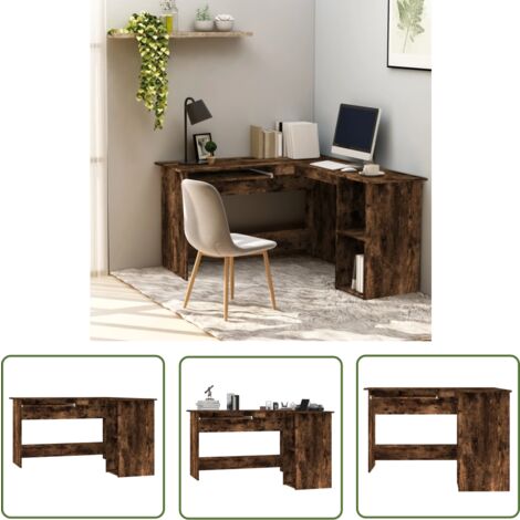 The Living Store Eckschreibtisch Räuchereiche 120x140x75 cm Holzwerkstoff - Eck Schreibtisch - Schreibtisch Holz - Home Office - Büro Einrichtung - Arbeitsplatz
