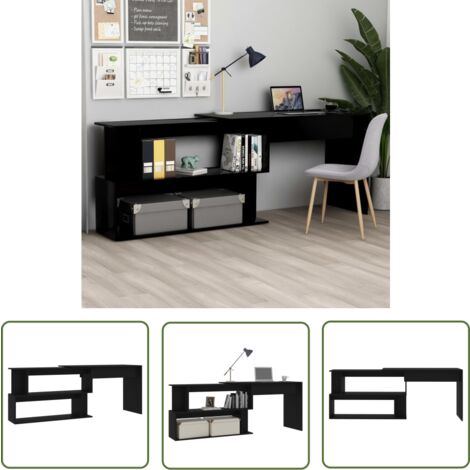 The Living Store Eckschreibtisch Schwarz 200x50x76 cm Holzwerkstoff - Eckschreibtisch - Schreibtisch Schwarz - Holzwerkstoff Schreibtisch - Drehbares Schreibtisch - Home Office Möbel