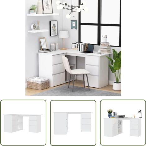 The Living Store Eckschreibtisch Weiß 145x100x76 cm Holzwerkstoff - Eckschreibtisch - Schreibtisch Weiß - Bürostuhl - Home Office - Arbeitsplatzgestaltung