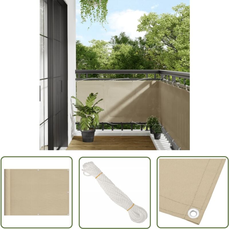 The Living Store - cran de balcon beige 75x800 cm 100% polyester oxford - Paravent Balcon - Écran De Confidentialité - Brise Vue Jardin - Pare-soleil