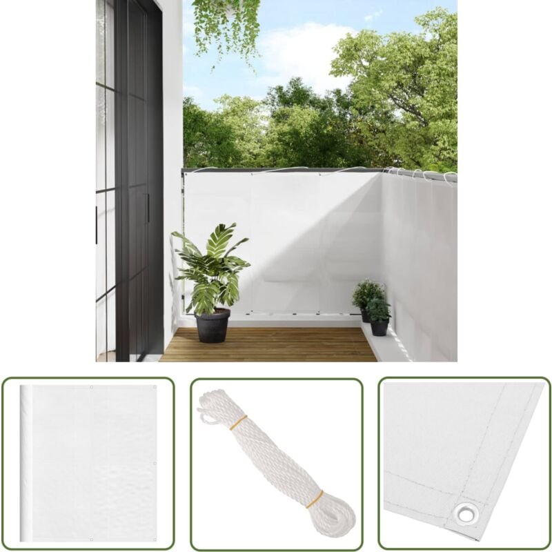 The Living Store - cran de balcon blanc 120x800 cm 100% polyester oxford - Paravent Balcon - Écran De Balcon - Brise Vue Balcon - Vie Extérieure