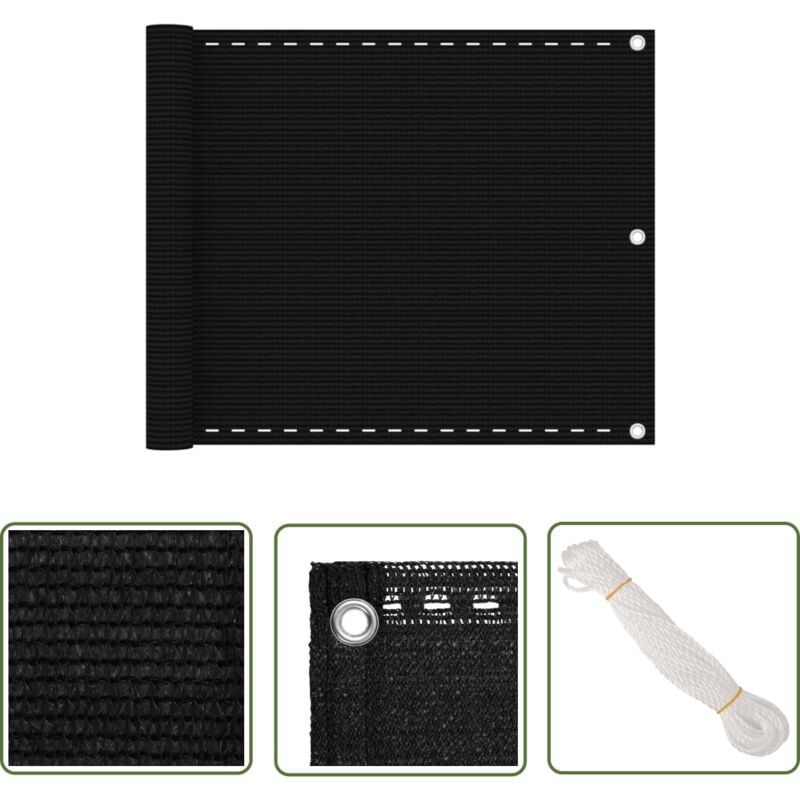 Kalisse - The Living Store Écran de balcon Noir 75x500 cm pehd - Écran De Balcon - Intimité Balcon - Protection Solaire - Voile D'ombrage - Auvent