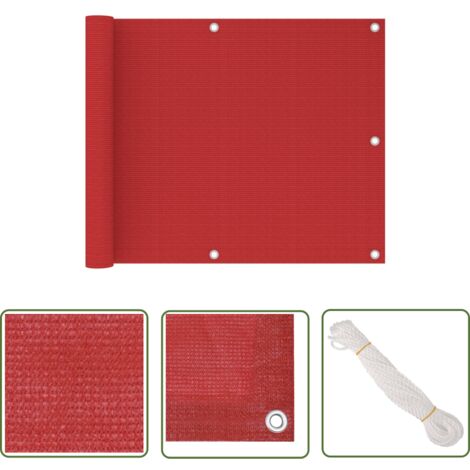 The Living Store Écran de balcon Rouge 75x600 cm PEHD - Écran De Balcon - Parasol - Voile D'ombrage - Confidentialité Balcon - Décoration Balcon