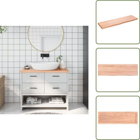 The Living Store Encimera baño madera maciza tratada marrón claro 100x30x(2-4)cm - Encimera de madera