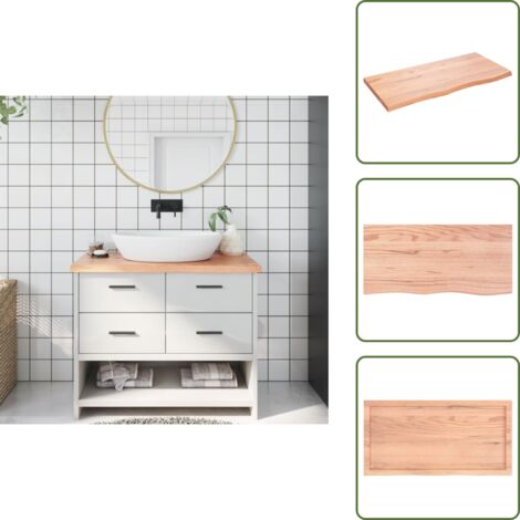 The Living Store Encimera baño madera maciza tratada marrón claro 100x50x(2-4)cm - Encimera de madera