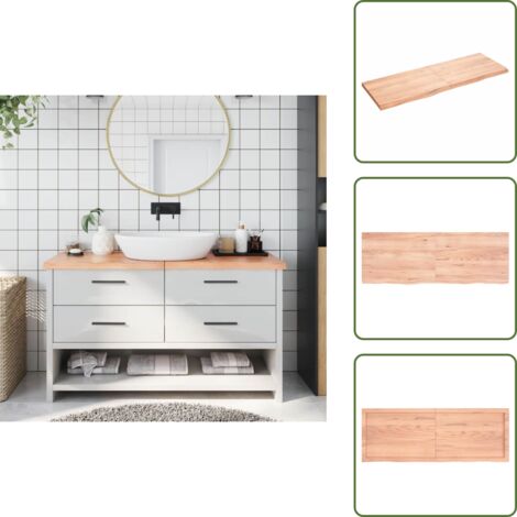 The Living Store Encimera baño madera maciza tratada marrón claro 140x50x(2-4)cm - Encimera de madera
