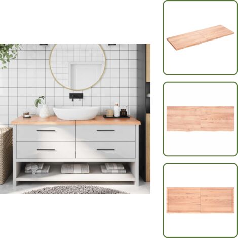 The Living Store Encimera baño madera maciza tratada marrón claro 160x60x(2-4)cm - Madera maciza