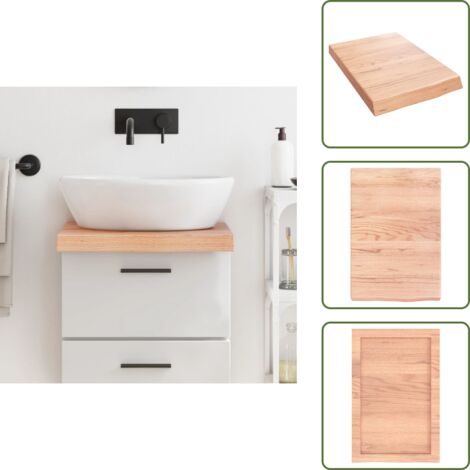 The Living Store Encimera baño madera maciza tratada marrón claro 40x60x(2-6) cm - Encimera de madera