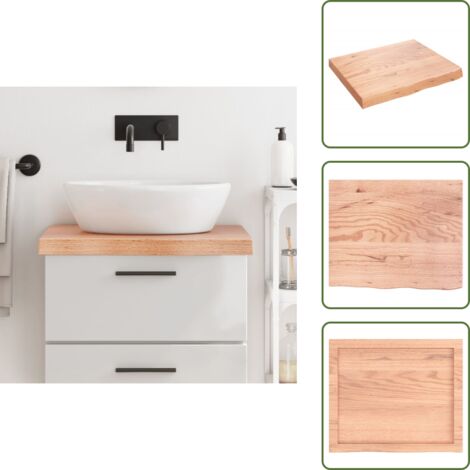 The Living Store Encimera baño madera maciza tratada marrón claro 60x50x(2-6) cm - Encimera de madera