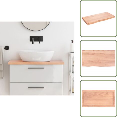 The Living Store Encimera baño madera maciza tratada marrón claro 80x40x(2-4) cm - Encimera de madera