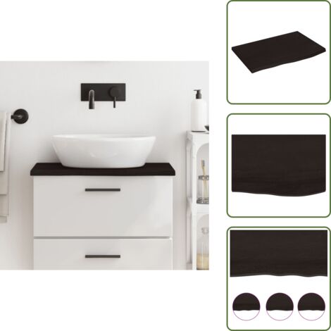 The Living Store Encimera baño madera maciza tratada marrón oscuro 60x40x2 cm - Encimera de madera