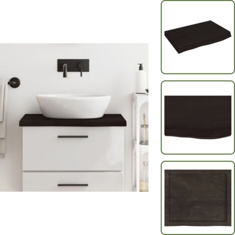 The Living Store Encimera baño madera maciza tratada marrón oscuro 60x50x(2-4)cm - Encimera de madera