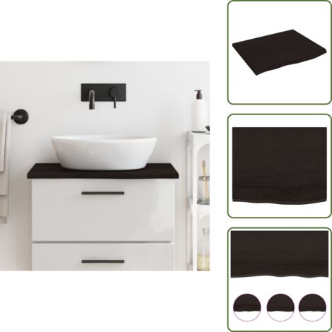 The Living Store Encimera baño madera maciza tratada marrón oscuro 60x50x2 cm - Encimera de madera