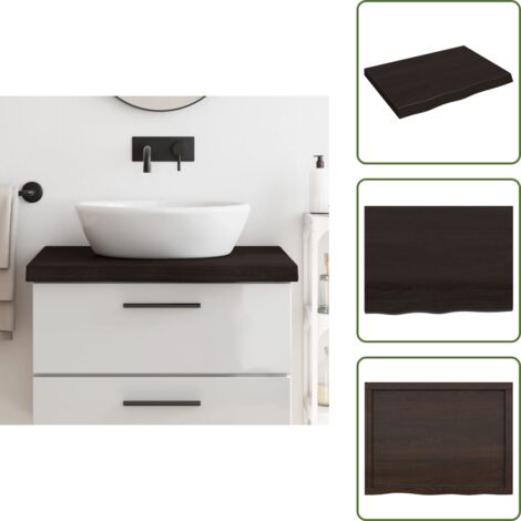 The Living Store Encimera baño madera maciza tratada marrón oscuro 80x60x(2-6)cm - Encimera de madera