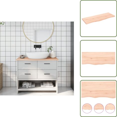 The Living Store Encimera de baño madera maciza sin tratar 100x40x2 cm - Madera maciza