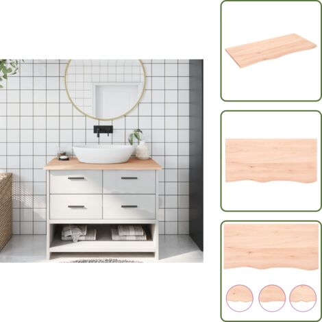 The Living Store Encimera de baño madera maciza sin tratar 100x50x2 cm - Encimera de madera