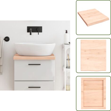The Living Store Encimera de baño madera maciza sin tratar 40x50x(2-4) cm - Encimera de roble